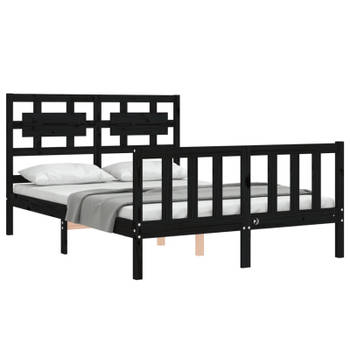 vidaXL Bedframe met hoofdbord massief hout zwart 140x200 cm