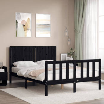 vidaXL Bedframe met hoofdbord massief hout zwart 140x190 cm