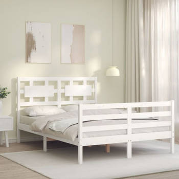 vidaXL Bedframe met hoofdbord massief hout wit 120x200 cm