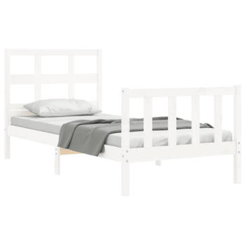 vidaXL Bedframe met hoofdbord massief hout wit