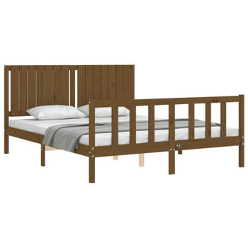 vidaXL Bedframe met hoofdbord massief hout honingbruin