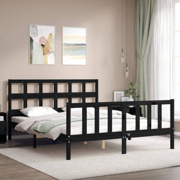 vidaXL Bedframe met hoofdbord massief hout zwart