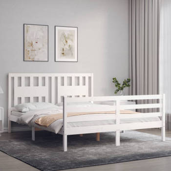 vidaXL Bedframe met hoofdbord massief hout wit 160x200 cm