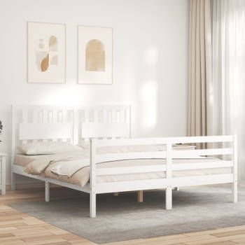 vidaXL Bedframe met hoofdbord massief hout wit 160x200 cm