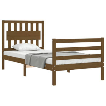 vidaXL Bedframe met hoofdbord massief hout honingbruin 90x200 cm