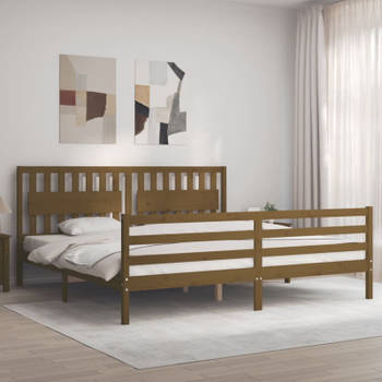 vidaXL Bedframe met hoofdbord massief hout honingbruin 200x200 cm