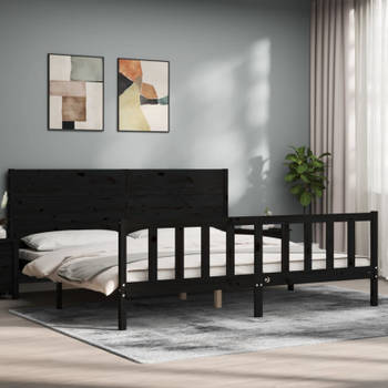 vidaXL Bedframe met hoofdbord massief hout zwart 200x200 cm