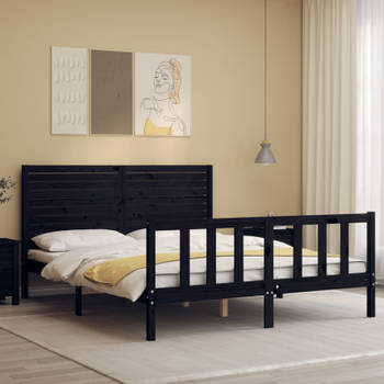 vidaXL Bedframe met hoofdbord massief hout zwart