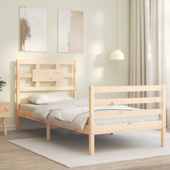 vidaXL Bedframe met hoofdbord massief hout 90x200 cm