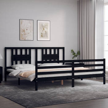 vidaXL Bedframe met hoofdbord massief hout zwart 200x200 cm