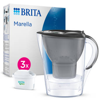 BRITA Marella Cool Waterfilterkan - 2,4L - Grijs - Voordeelverpakking incl. 3 MAXTRA PRO All-in-1 Filterpatronen