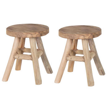 Mega Collections Zit krukje/bijzet stoel - 2x - hout - lichtbruin - D20 x H25 cm - Voor kinderen - Krukjes