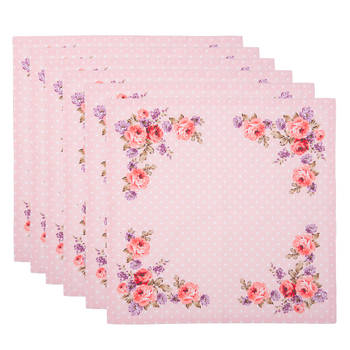 HAES DECO - Set van 6 Servetten (Textiel) - 40x40 cm - 100% Katoen - Dotty Rose