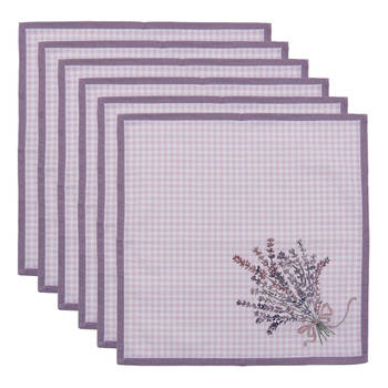 HAES DECO - Set van 6 Servetten (Textiel) - 40x40 cm - 100% Katoen - Lavender Garden