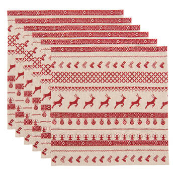 HAES DECO - Set van 6 Servetten (Textiel) - 40x40 cm - 100% Katoen - Nordic Christmas