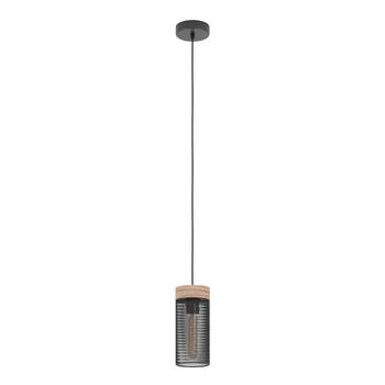 EGLO Kilnsdale Hanglamp - E27 - Ø 11 cm - Staal/Hout - Zwart/Bruin