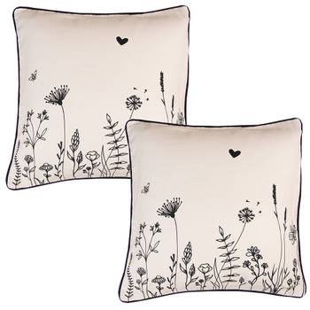 HAES DECO - Set van 2 Sierkussenhoezen - 40x40 cm - 100% Katoen - Flora and Fauna