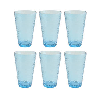 OTIX Waterglazen - Longdrink - Limonade - Glazen - Set van 6 - Stapelbaar - 300ml - Gehamerd Glas - Rookglas - Blauw