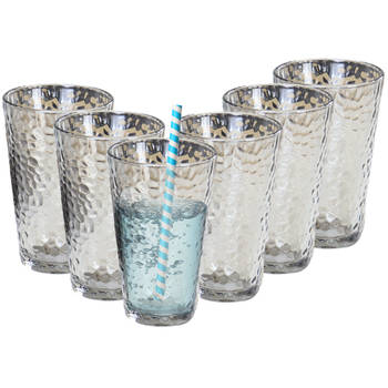 OTIX Waterglazen - Longdrink - Limonade - Glazen - Set van 6 - Stapelbaar - 300ml - Gehamerd Glas - Rookglas - Grijs