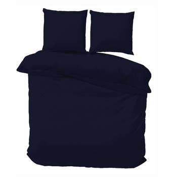 iSleep Dekbedovertrek Satijn Katoen Uni - Donker Blauw - 2-Persoons 200x200/220 cm