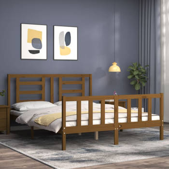 vidaXL Bedframe met hoofdbord massief hout honingbruin