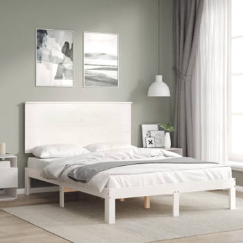 vidaXL Bedframe met hoofdbord massief hout wit