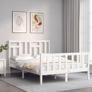 vidaXL Bedframe met hoofdbord massief hout wit 140x190 cm