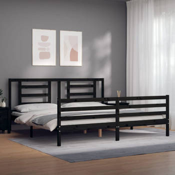 vidaXL Bedframe met hoofdbord massief hout zwart 200x200 cm