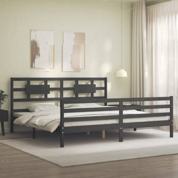 vidaXL Bedframe met hoofdbord massief hout grijs 200x200 cm