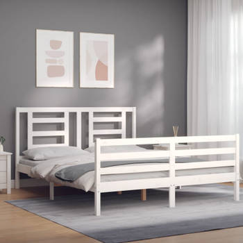 vidaXL Bedframe met hoofdbord massief hout wit 160x200 cm