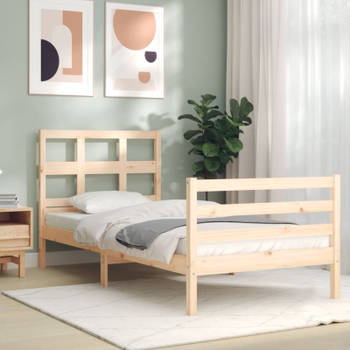 vidaXL Bedframe met hoofdbord massief hout 90x200 cm