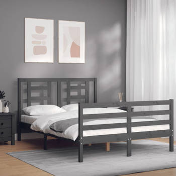 vidaXL Bedframe met hoofdbord massief hout grijs 140x190 cm