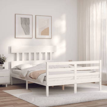 vidaXL Bedframe met hoofdbord massief hout wit 140x200 cm