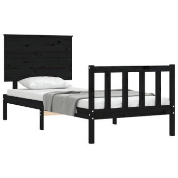 vidaXL Bedframe met hoofdbord massief hout zwart