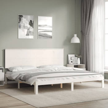 vidaXL Bedframe met hoofdbord massief hout wit