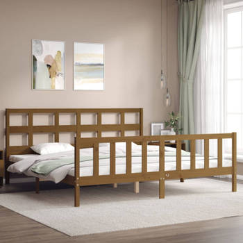 vidaXL Bedframe met hoofdbord massief hout honingbruin 200x200 cm