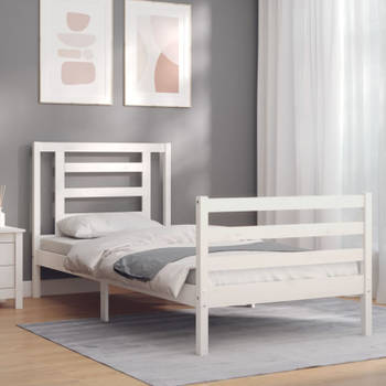 vidaXL Bedframe met hoofdbord massief hout wit