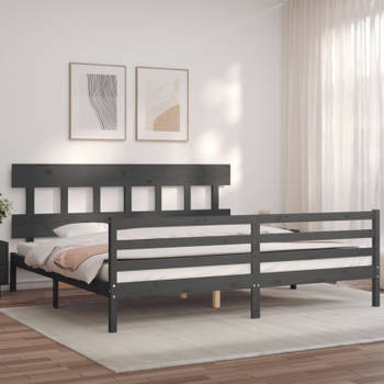 vidaXL Bedframe met hoofdbord massief hout grijs 200x200 cm