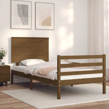 vidaXL Bedframe met hoofdbord massief hout honingbruin 90x200 cm