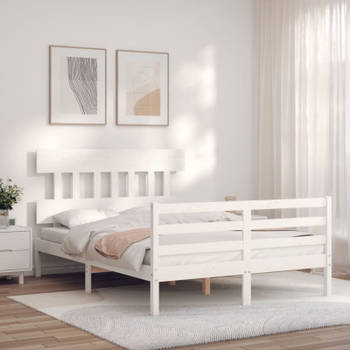 vidaXL Bedframe met hoofdbord massief hout wit 120x200 cm