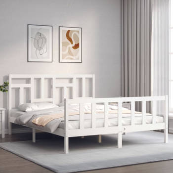 vidaXL Bedframe met hoofdbord massief hout wit