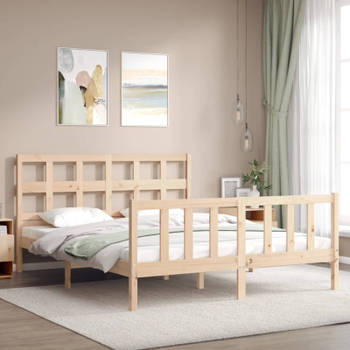 vidaXL Bedframe met hoofdbord massief hout 160x200 cm