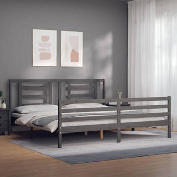 vidaXL Bedframe met hoofdbord massief hout grijs 200x200 cm