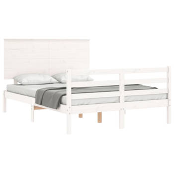 vidaXL Bedframe met hoofdbord massief hout wit 120x200 cm