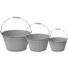 Emmer/plantenpot/bloempot - set van 3x stuks - zink - grijs - Emmers