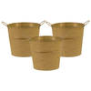 Mega Collections Plantenpot/bloempot - 3x - zink - oud goud - D16 x H14 cm - Plantenpotten