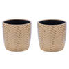 Mega Collections Plantenpot - 2x - keramiek - taupe/bruin - visgraat motief - D20 x H19 cm - Plantenpotten