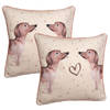 HAES DECO - Set van 2 Sierkussenhoezen - 40x40 cm - 100% Katoen - Dachshund Love