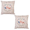 HAES DECO - Set van 2 Sierkussenhoezen - 40x40 cm - 100% Katoen - Chicken and Rooster