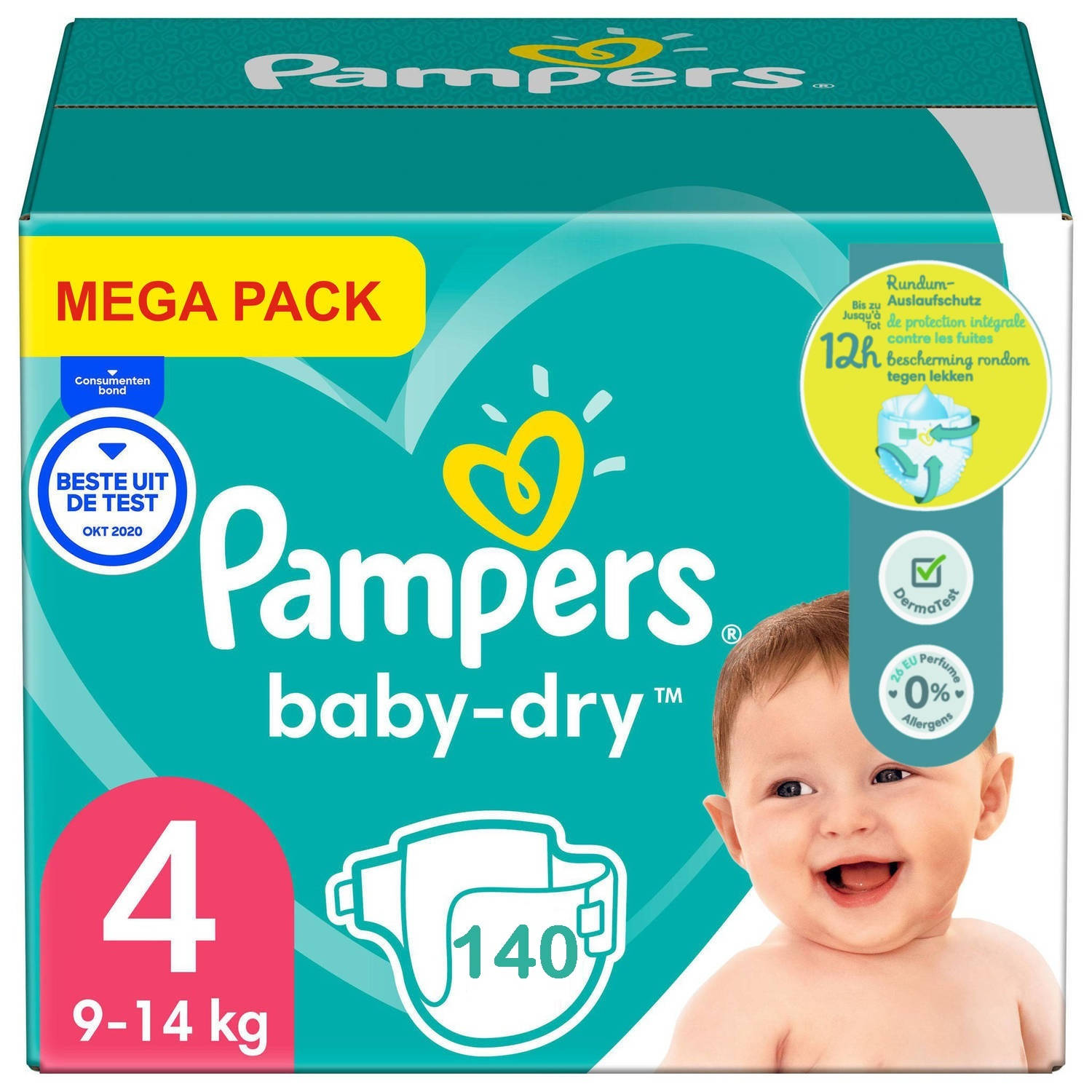 Pampers Baby Dry Maat 4 Mega Pack 140 luiers 9-14 KG